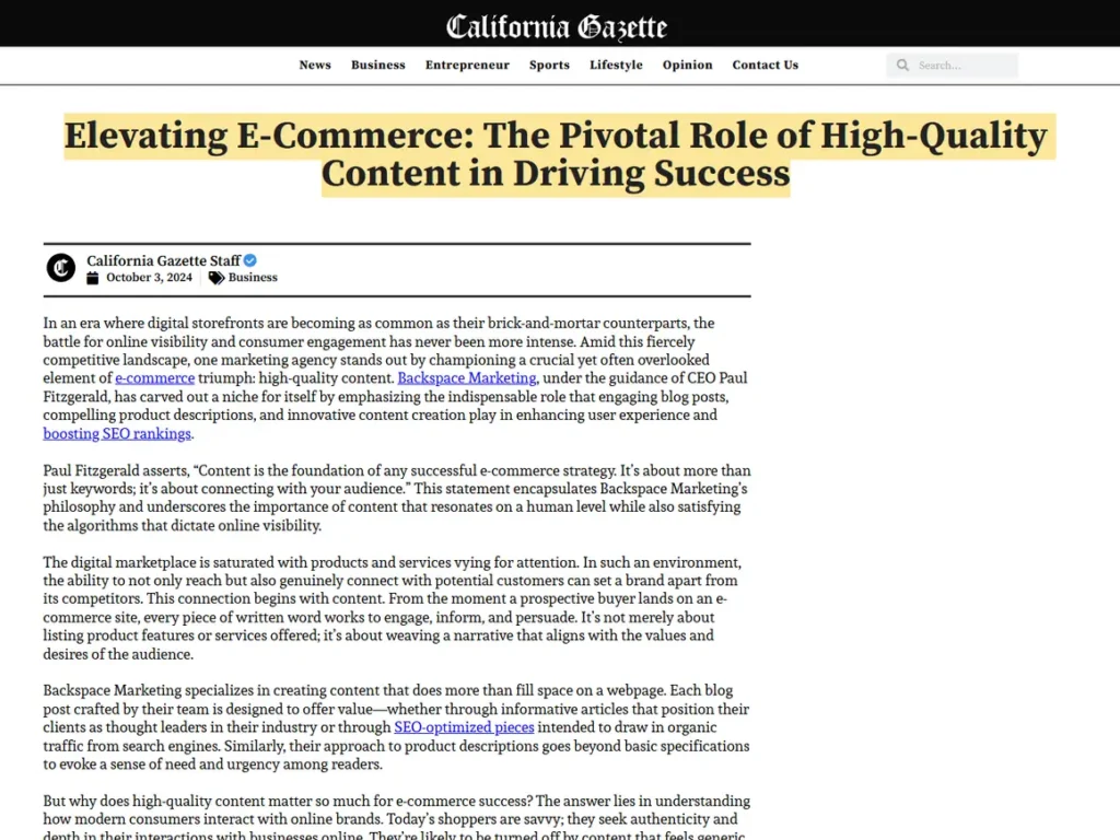 Elevating E-Commerce: The Pivotal Role of High-Quality Content in Driving Success