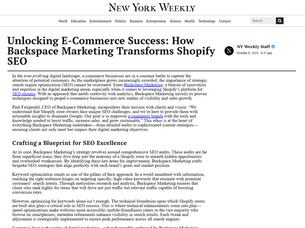 Unlocking E-Commerce Success: How Backspace Marketing Transforms Shopify SEO