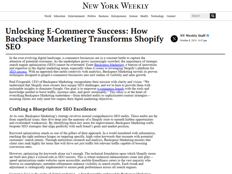 Unlocking E-Commerce Success: How Backspace Marketing Transforms Shopify SEO