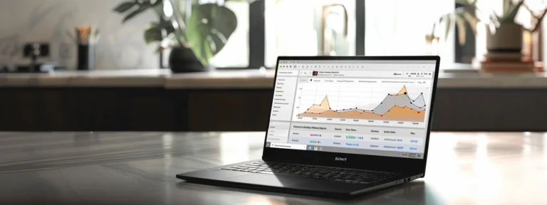 a laptop displaying google analytics data for a shopify store, showing a graph with a sharp upward trend in website traffic.