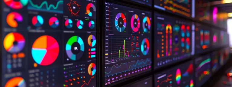 a vibrant social media campaign dashboard glowing with data analytics and colorful graphs.