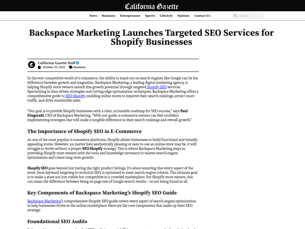 Backspace Marketing Launches Targeted SEO Services for Shopify Businesses