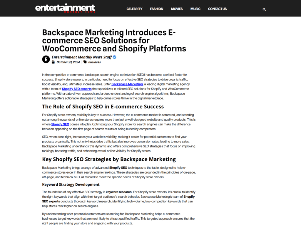 Backspace Marketing Introduces E-commerce SEO Solutions for WooCommerce and Shopify Platforms