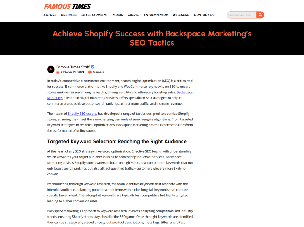 Achieve Shopify Success with Backspace Marketing’s SEO Tactics