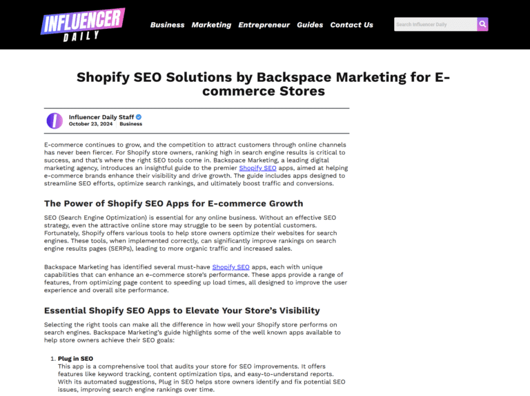 Shopify SEO Solutions by Backspace Marketing for E-commerce Stores