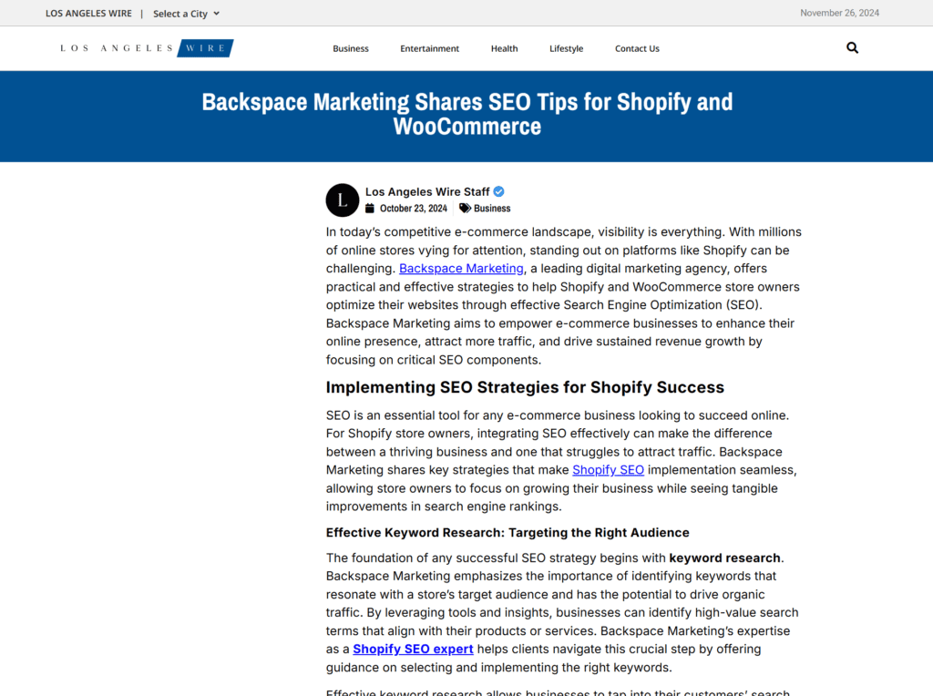 Backspace Marketing Shares SEO Tips for Shopify and WooCommerce