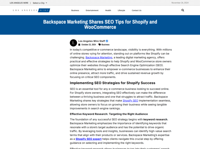 Backspace Marketing Shares SEO Tips for Shopify and WooCommerce