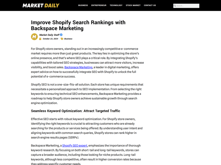 Improve Shopify Search Rankings with Backspace Marketing