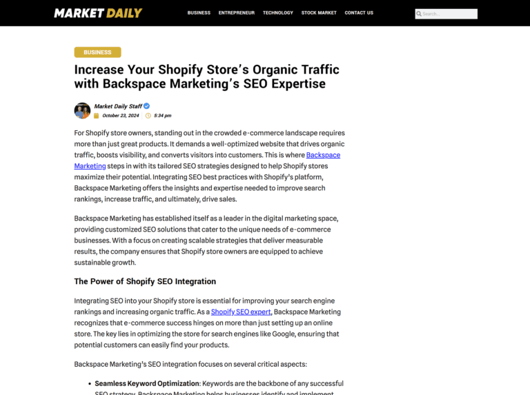 Increase Your Shopify Store’s Organic Traffic with Backspace Marketing’s SEO Expertise