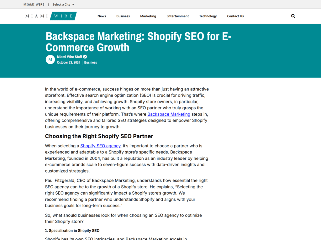 Backspace Marketing: Shopify SEO for E-Commerce Growth