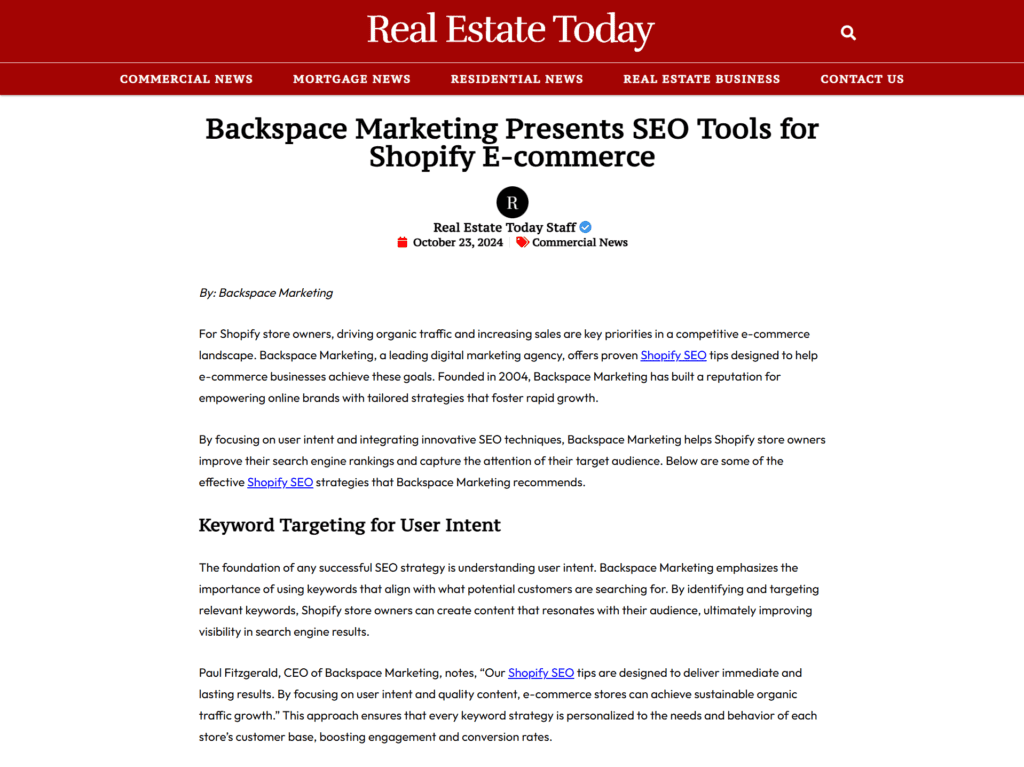 Backspace Marketing Presents SEO Tools for Shopify E-commerce