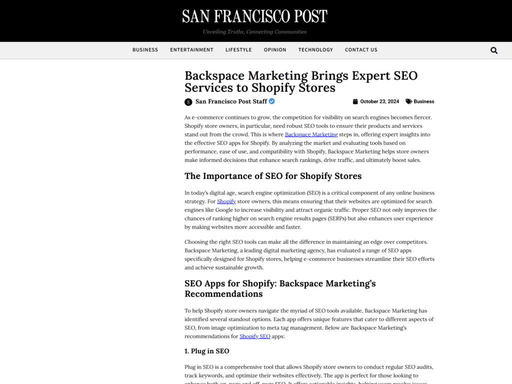 Backspace Marketing Brings Expert SEO Services to Shopify Stores