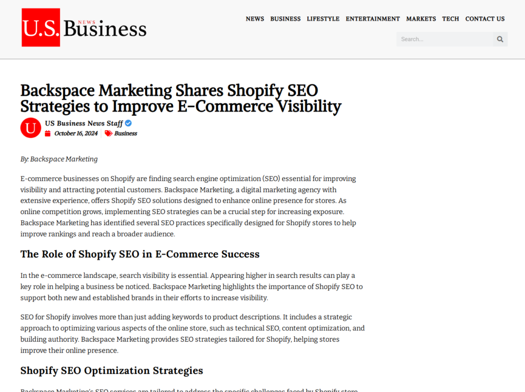 Backspace Marketing Shares Shopify SEO Strategies to Improve E-Commerce Visibility