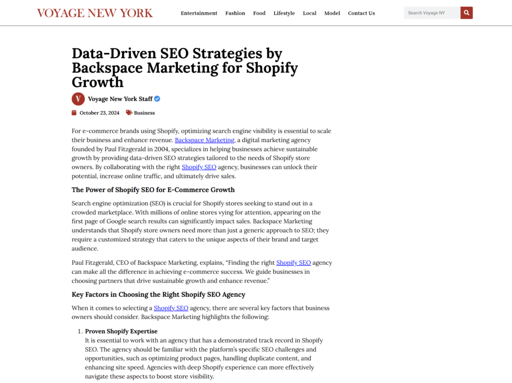 Data-Driven SEO Strategies by Backspace Marketing for Shopify Growth