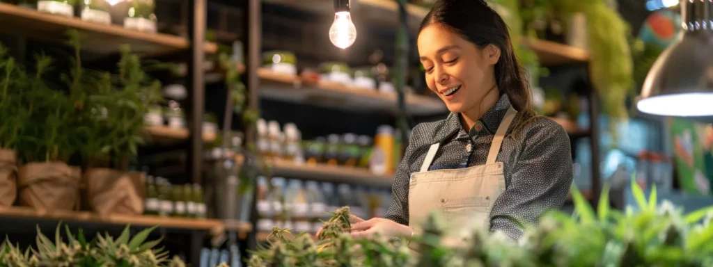 a dispensary owner engaging with customers on social media, carefully responding to comments and messages to foster meaningful connections and enhance brand loyalty.