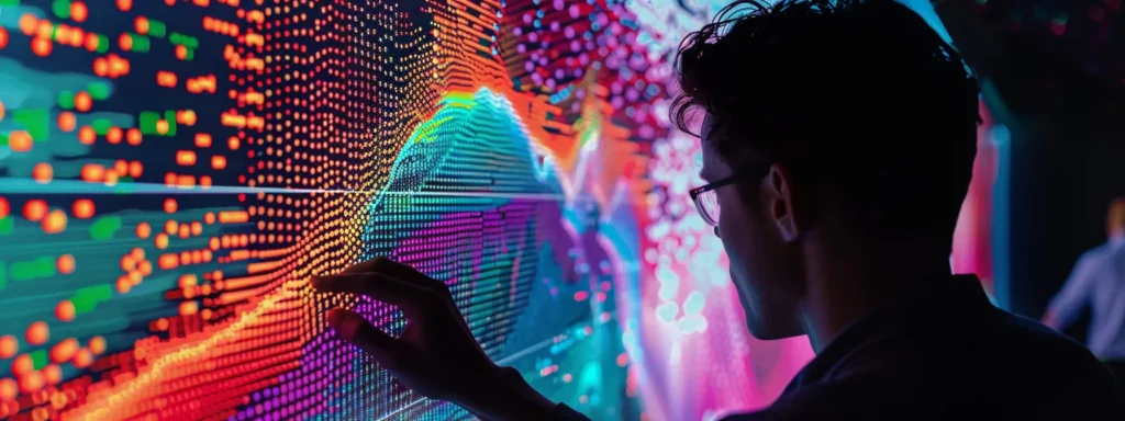 a person analyzing a computer screen filled with colorful graphs and charts, reflecting on the success of an seo campaign.