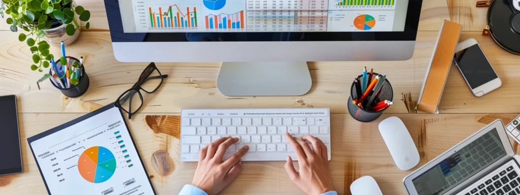 a person observantly studying a futuristic digital analytics dashboard, surrounded by cutting-edge seo tools and resources in a sleek, modern office setting.