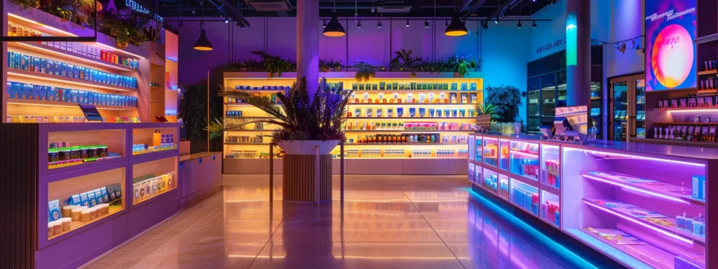 a vibrant cannabis dispensary with optimized landing pages, cannabis-specific keywords, and compliant email marketing campaigns to boost brand visibility.