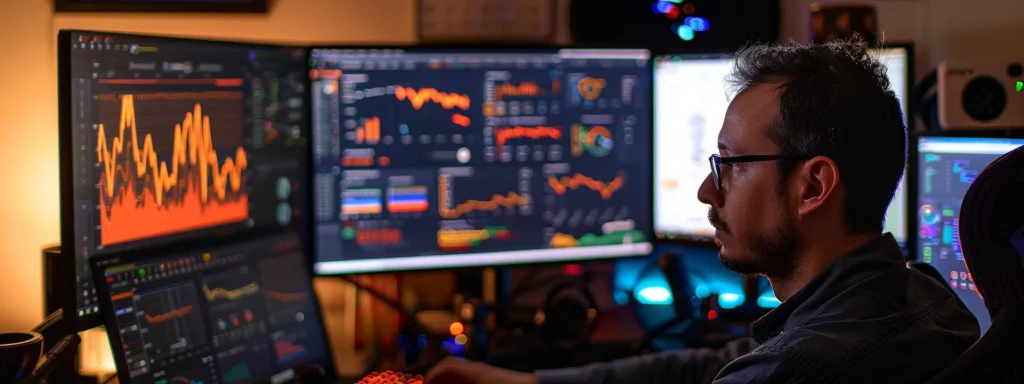 a person analyzing various seo tools on a computer screen, comparing audit and crawling features, surrounded by graphs and data charts.