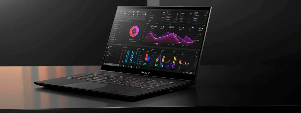 a sleek, modern laptop displaying a visually appealing seo analytics dashboard with colorful graphs and charts.