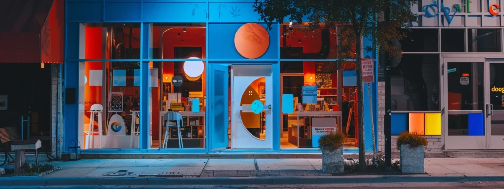 a vibrant storefront with a prominent google my business decal, showcasing detailed business information and engaging google posts to attract local customers.