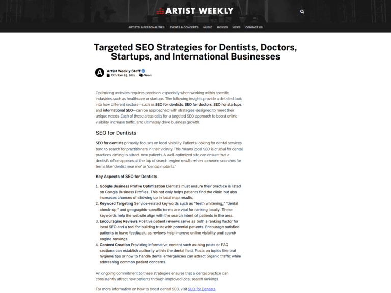 Targeted SEO Strategies for Dentists, Doctors, Startups, and International Businesses