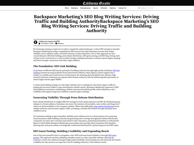 Backspace Marketing’s SEO Blog Writing Services: Driving Traffic and Building AuthorityBackspace Marketing’s SEO Blog Writing Services: Driving Traffic and Building Authority