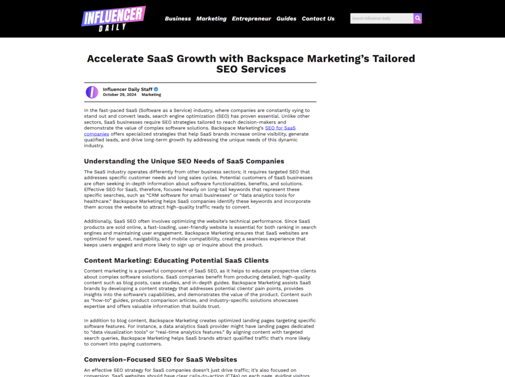 Accelerate SaaS Growth with Backspace Marketing’s Tailored SEO Services