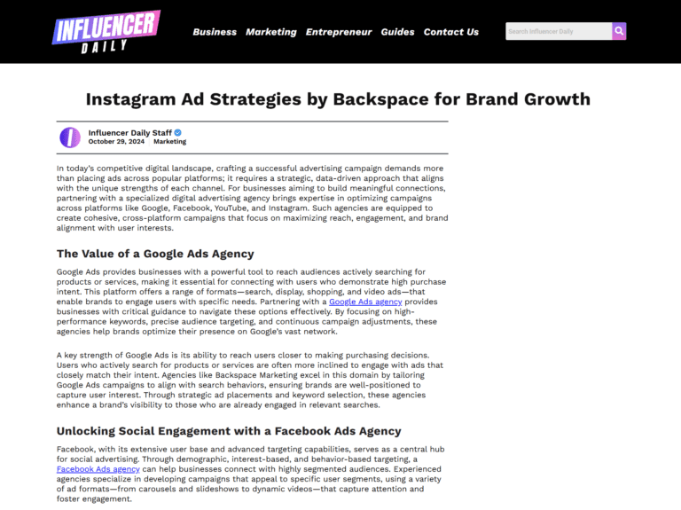 Instagram Ad Strategies by Backspace for Brand Growth