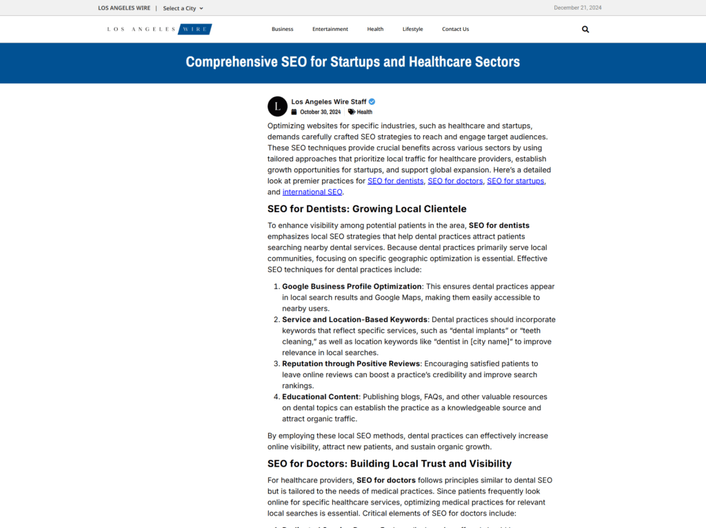 Comprehensive SEO for Startups and Healthcare Sectors