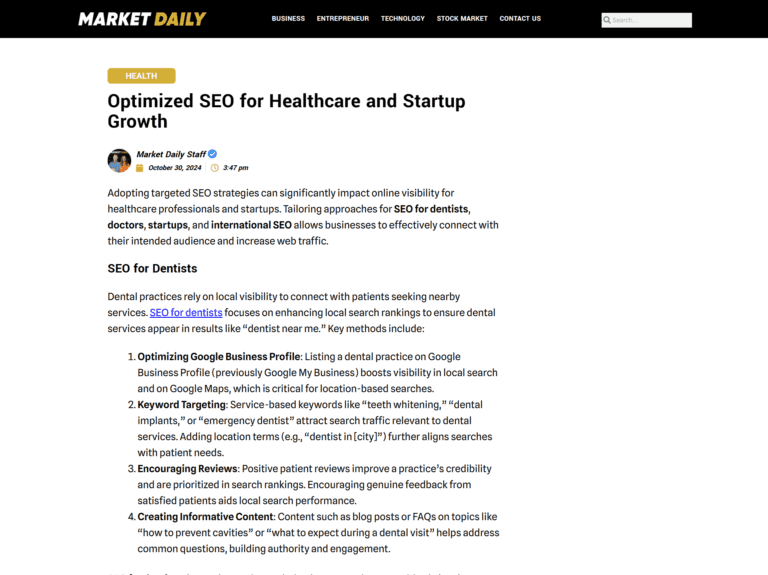 Optimized SEO for Healthcare and Startup Growth