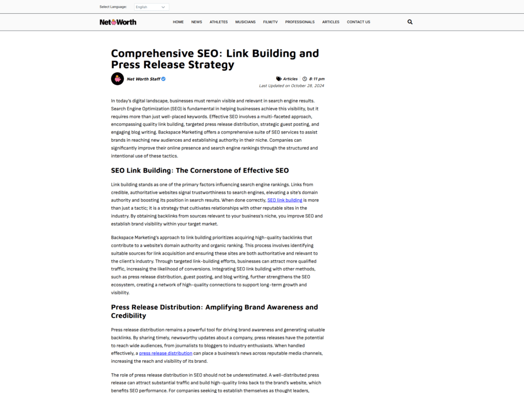 Comprehensive SEO: Link Building and Press Release Strategy