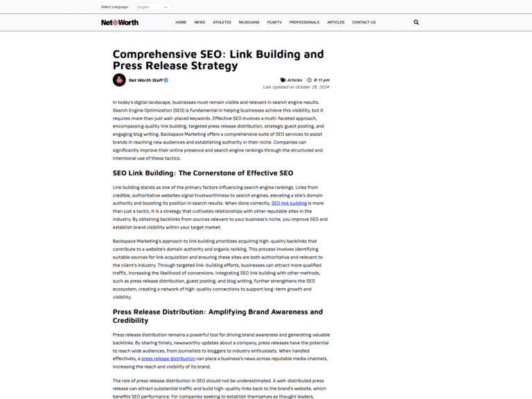 Comprehensive SEO: Link Building and Press Release Strategy