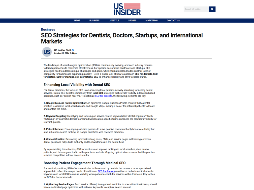 SEO Strategies for Dentists, Doctors, Startups, and International Markets