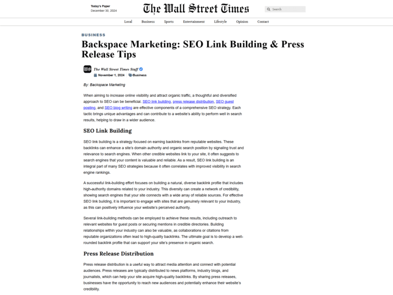 Backspace Marketing: SEO Link Building & Press Release Tips