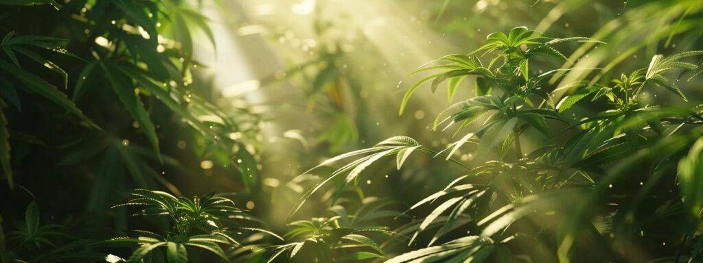 a lush cannabis plant thriving under vibrant sunlight symbolizes enhanced visibility and growth in a serene garden setting, capturing the essence of tailored seo optimization.