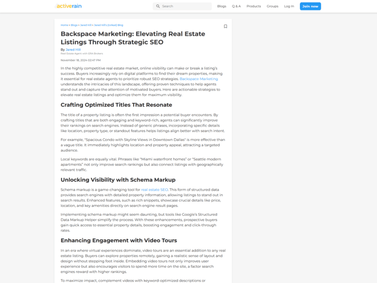 Backspace Marketing: Elevating Real Estate Listings Through Strategic SEO