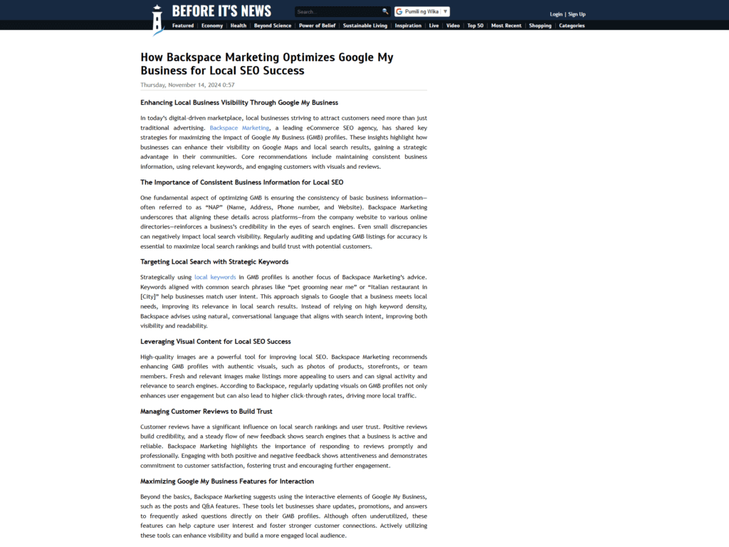How Backspace Marketing Optimizes Google My Business for Local SEO Success