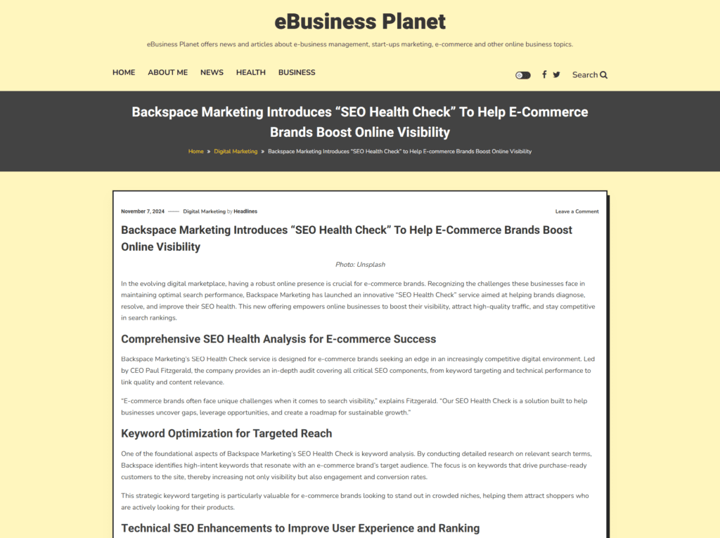 Backspace Marketing Introduces “SEO Health Check” to Help E-commerce Brands Boost Online Visibility