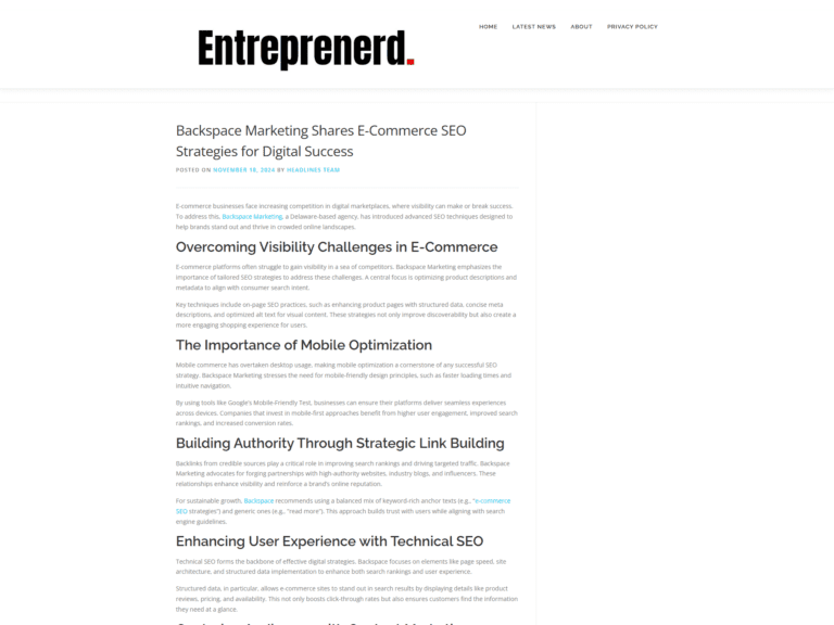 Backspace Marketing Shares E-Commerce SEO Strategies for Digital Success