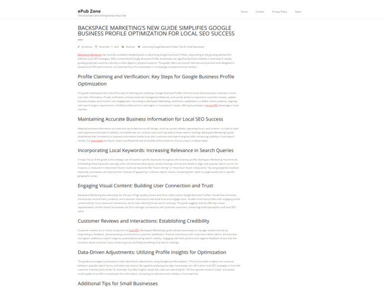 Backspace Marketing’s New Guide Simplifies Google Business Profile Optimization for Local SEO Success