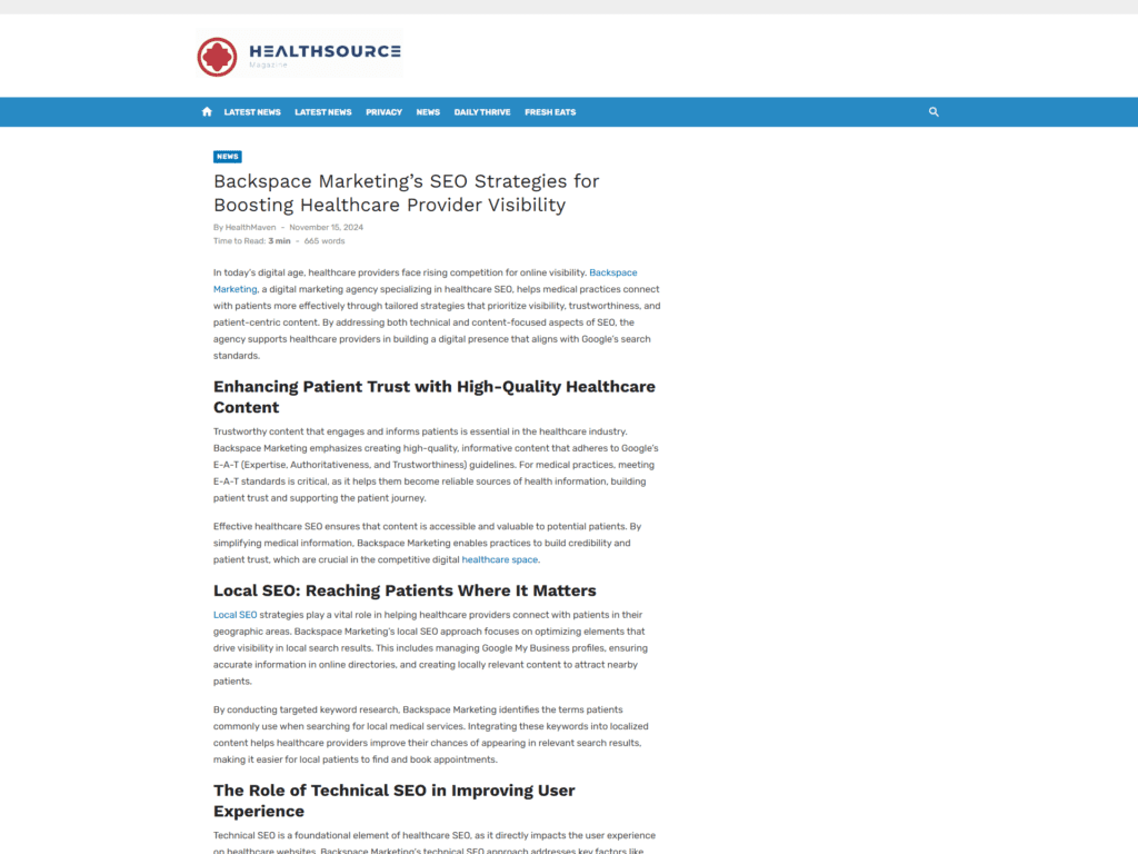 Backspace Marketing’s SEO Strategies for Boosting Healthcare Provider Visibility