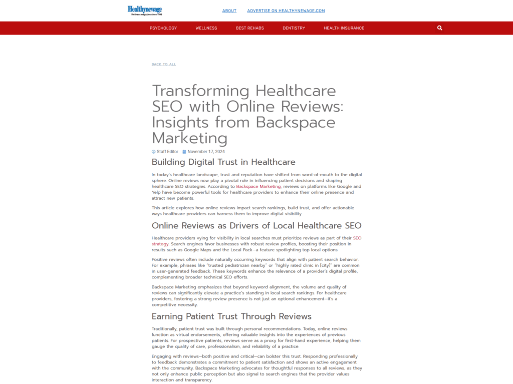 Transforming Healthcare SEO with Online Reviews: Insights from Backspace Marketing