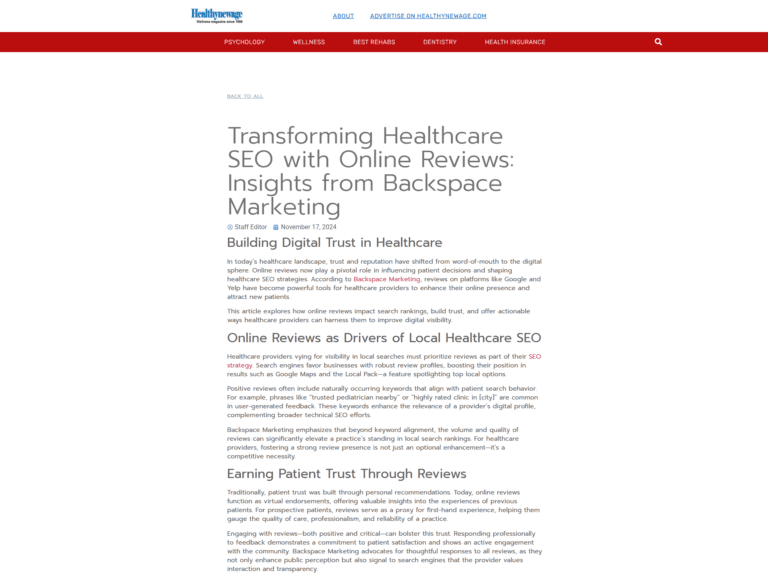 Transforming Healthcare SEO with Online Reviews: Insights from Backspace Marketing