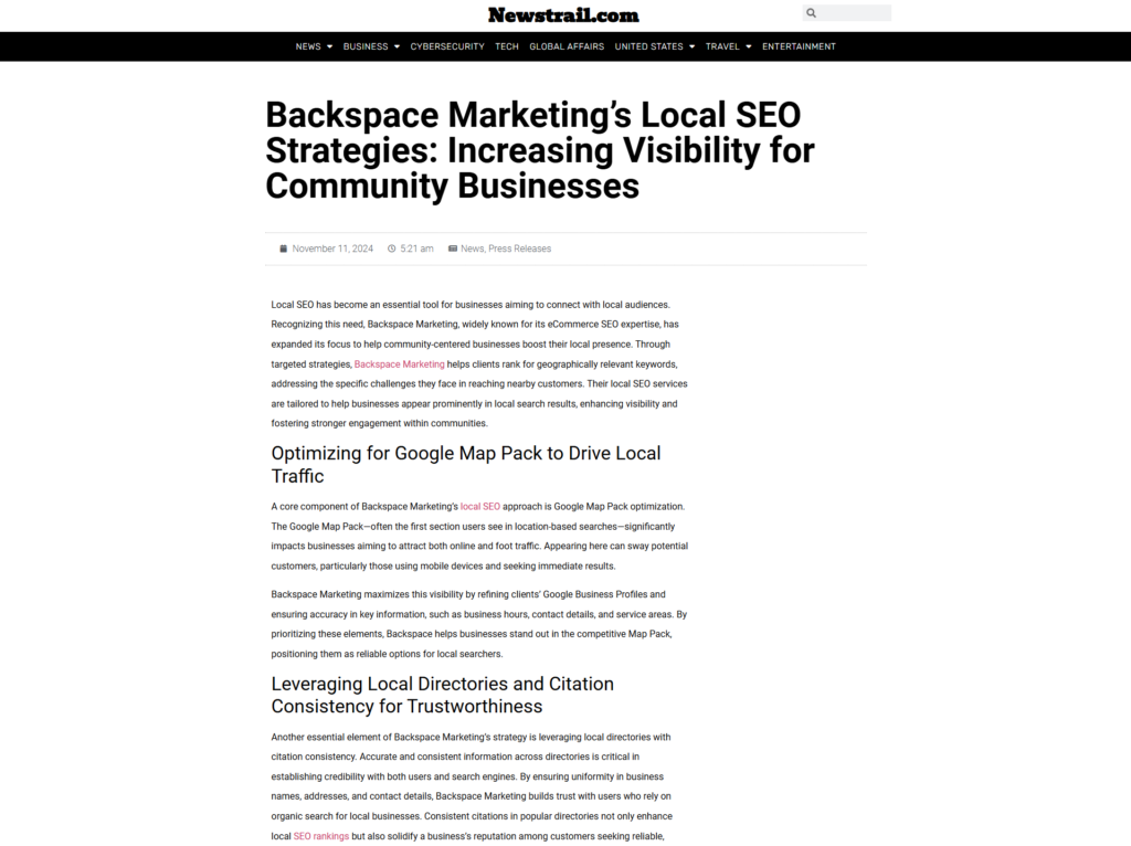 Backspace Marketing’s Local SEO Strategies: Increasing Visibility for Community Businesses