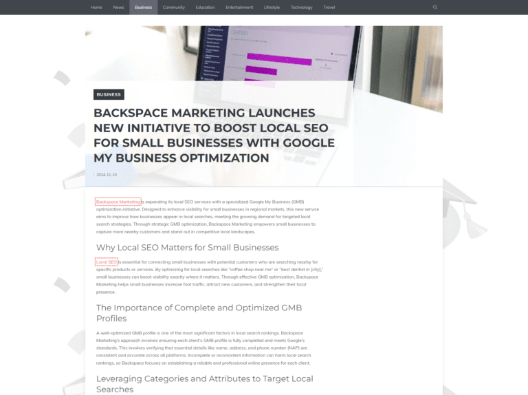 Backspace Marketing Launches New Initiative to Boost Local SEO for Small Businesses with Google My Business Optimization