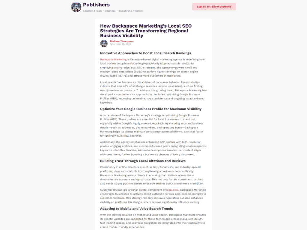 How Backspace Marketing's Local SEO Strategies Are Transforming Regional Business Visibility
