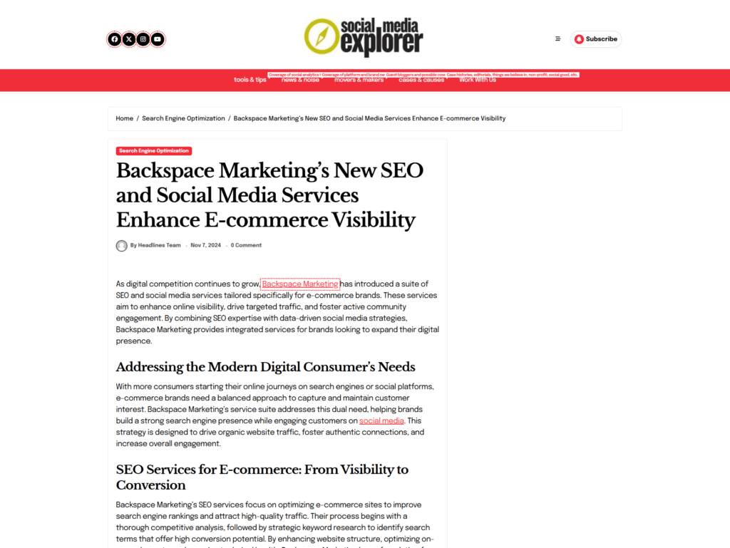 Backspace Marketing’s New SEO and Social Media Services Enhance E-commerce Visibility