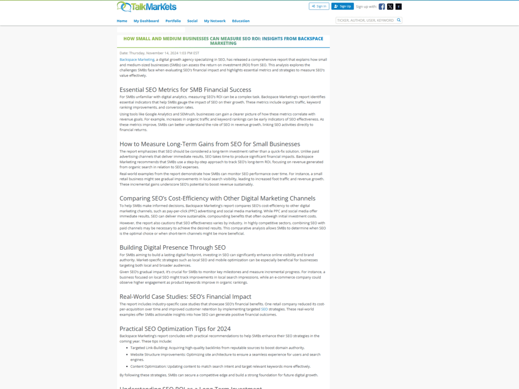 How Small and Medium Businesses Can Measure SEO ROI: Insights from Backspace Marketing