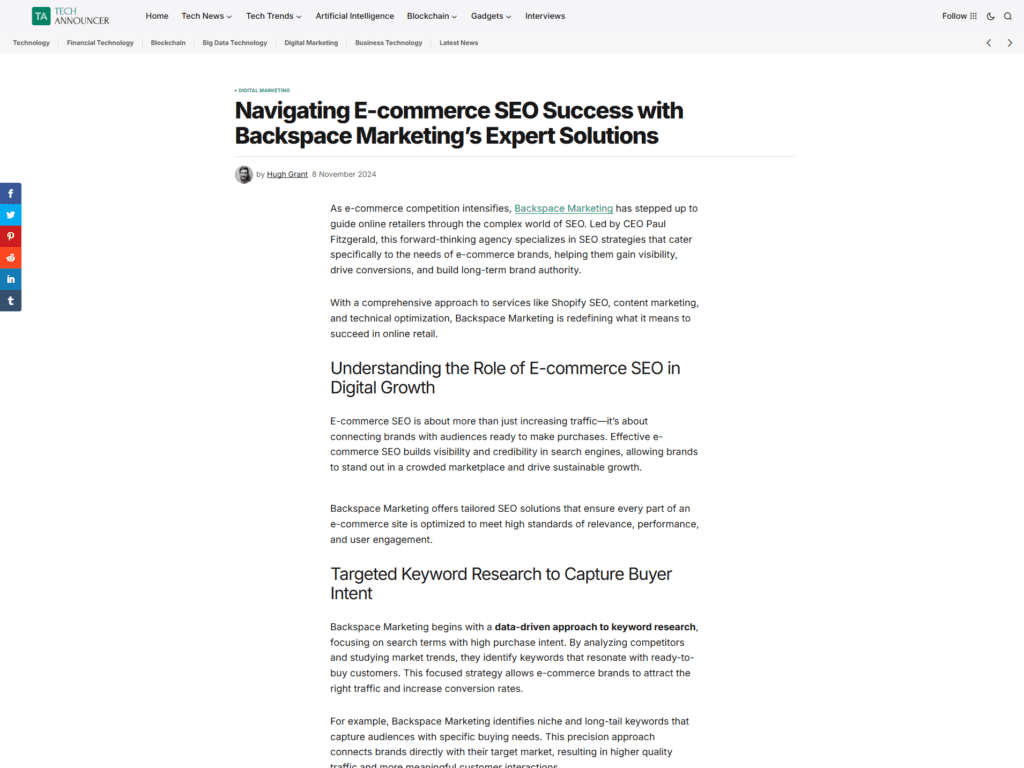 Navigating E-commerce SEO Success with Backspace Marketing’s Expert Solutions